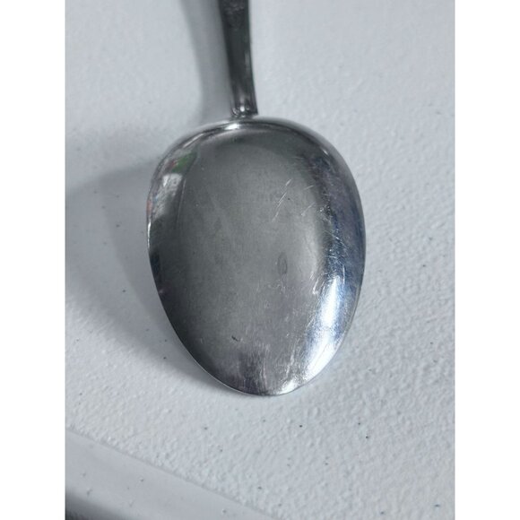 Vtg Amefa Holland Stainless Set Large Serving Spoons Satin Scroll Leaf Flatware - Picture 8 of 10